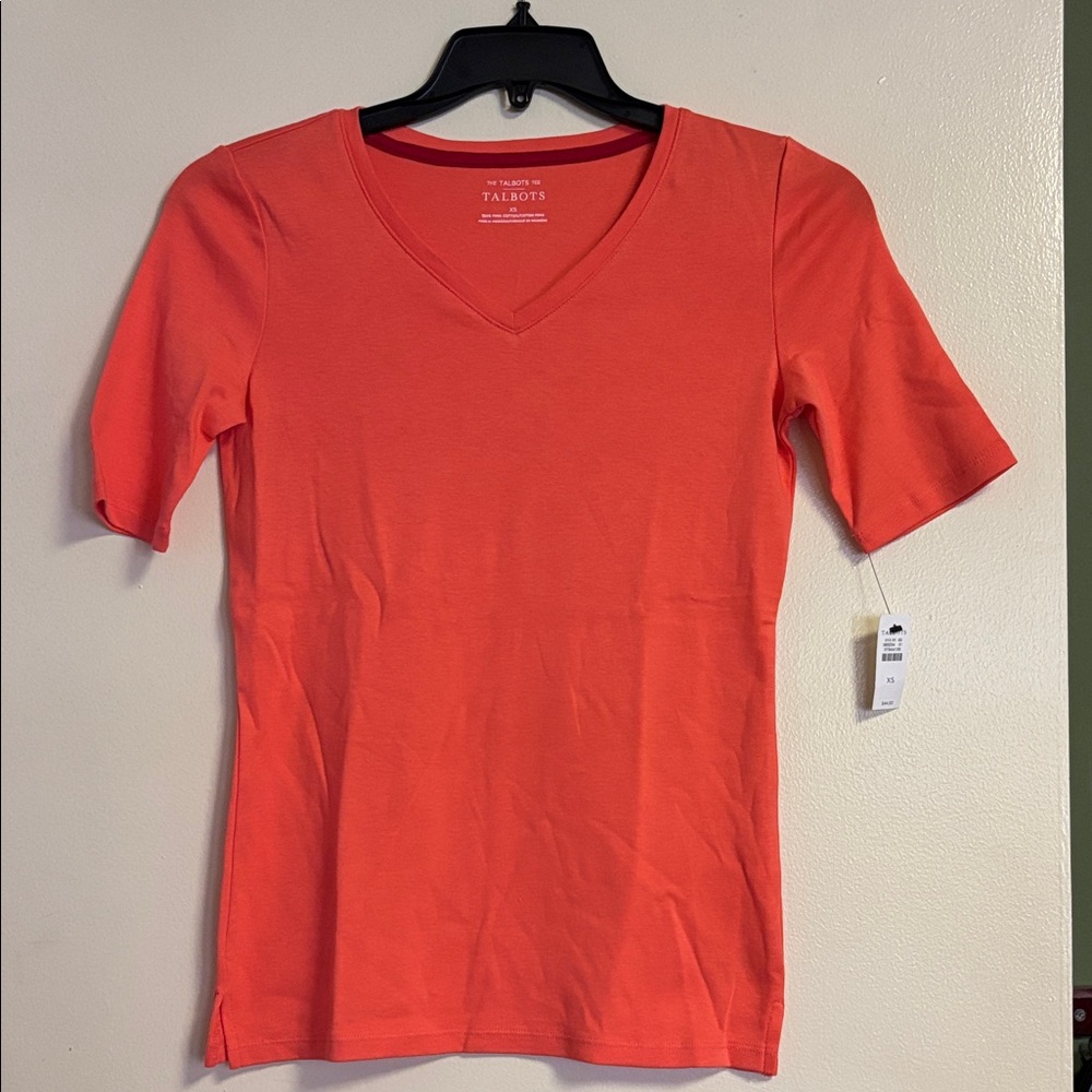 Talbots Women's Bright Coral V-Neck Tee XS